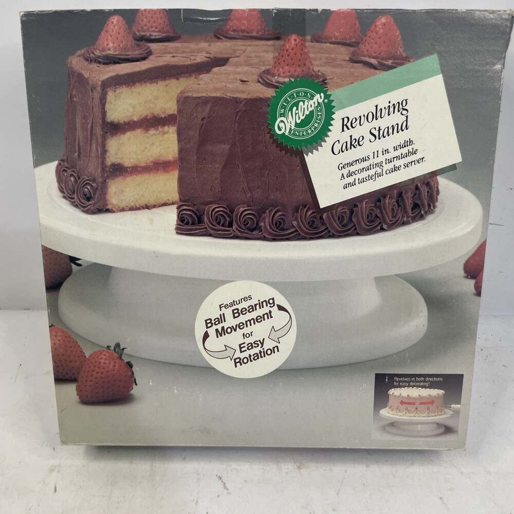 Vintage Wilton White Revolving Cake Stand In Original Box 1990's Baking Decorate